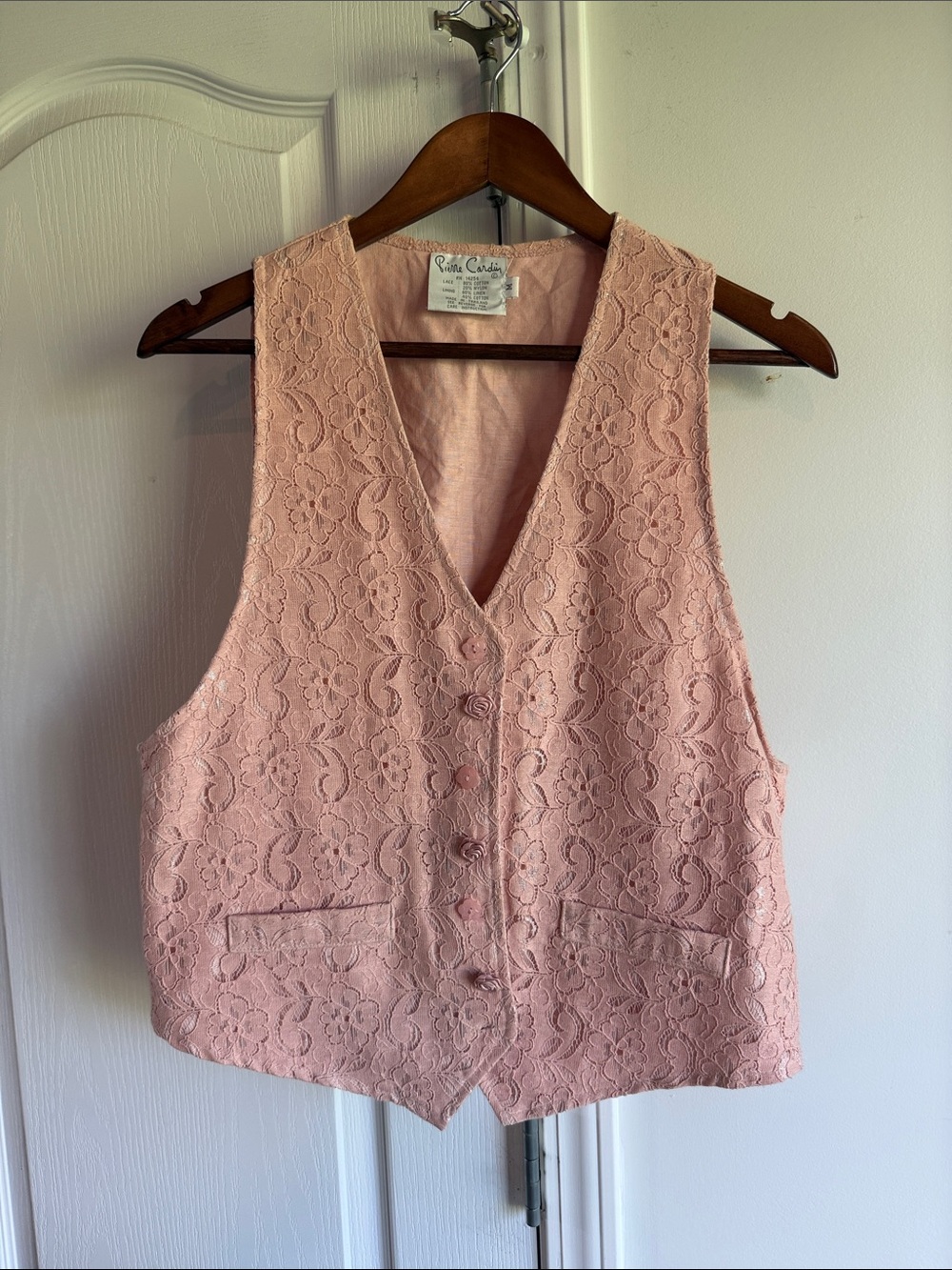 Pierre Cardin vintage Pink Lace Button Vest